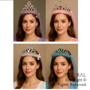 CORONA DECORADA CON VELO COLORES SURTIDOS X 12